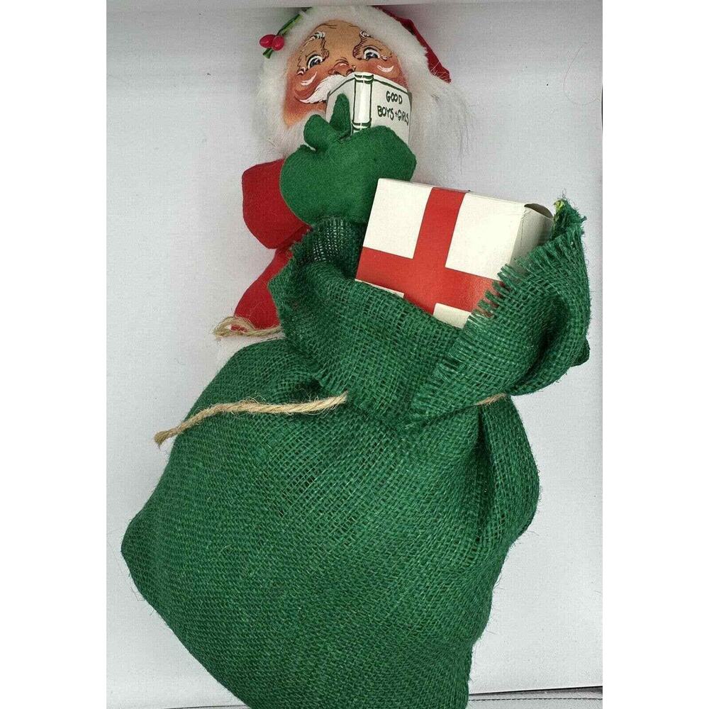 Vtg Annalee Mobilitee 18" Santa Doll w/Book & Green Burlap Sack #5505 NWT 1987